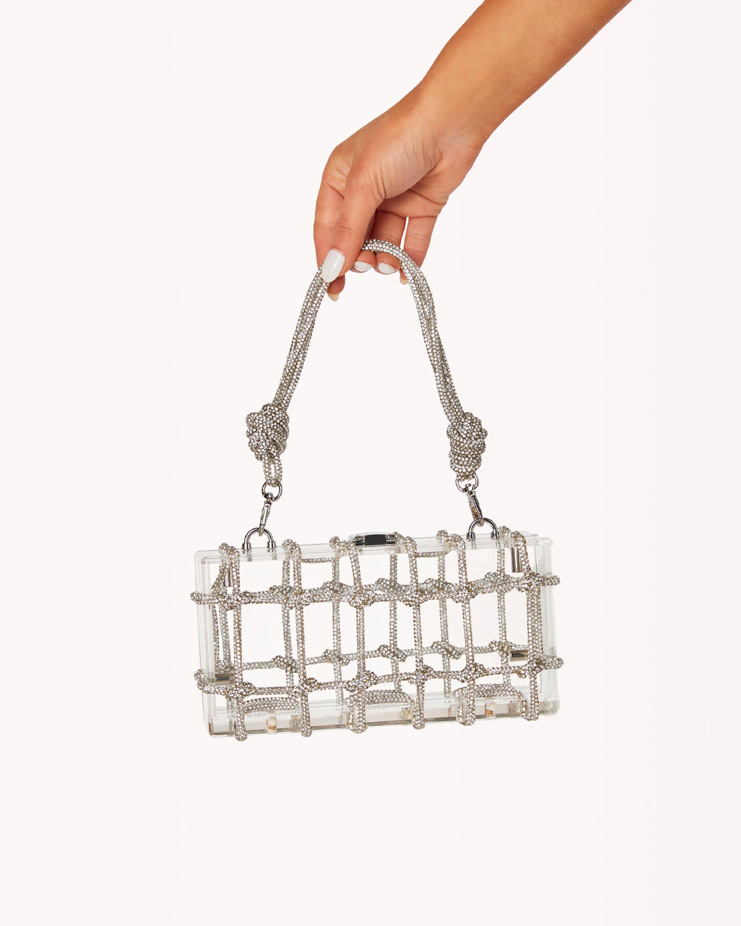 Silver Diamanté Chain Box Clutch Bag
