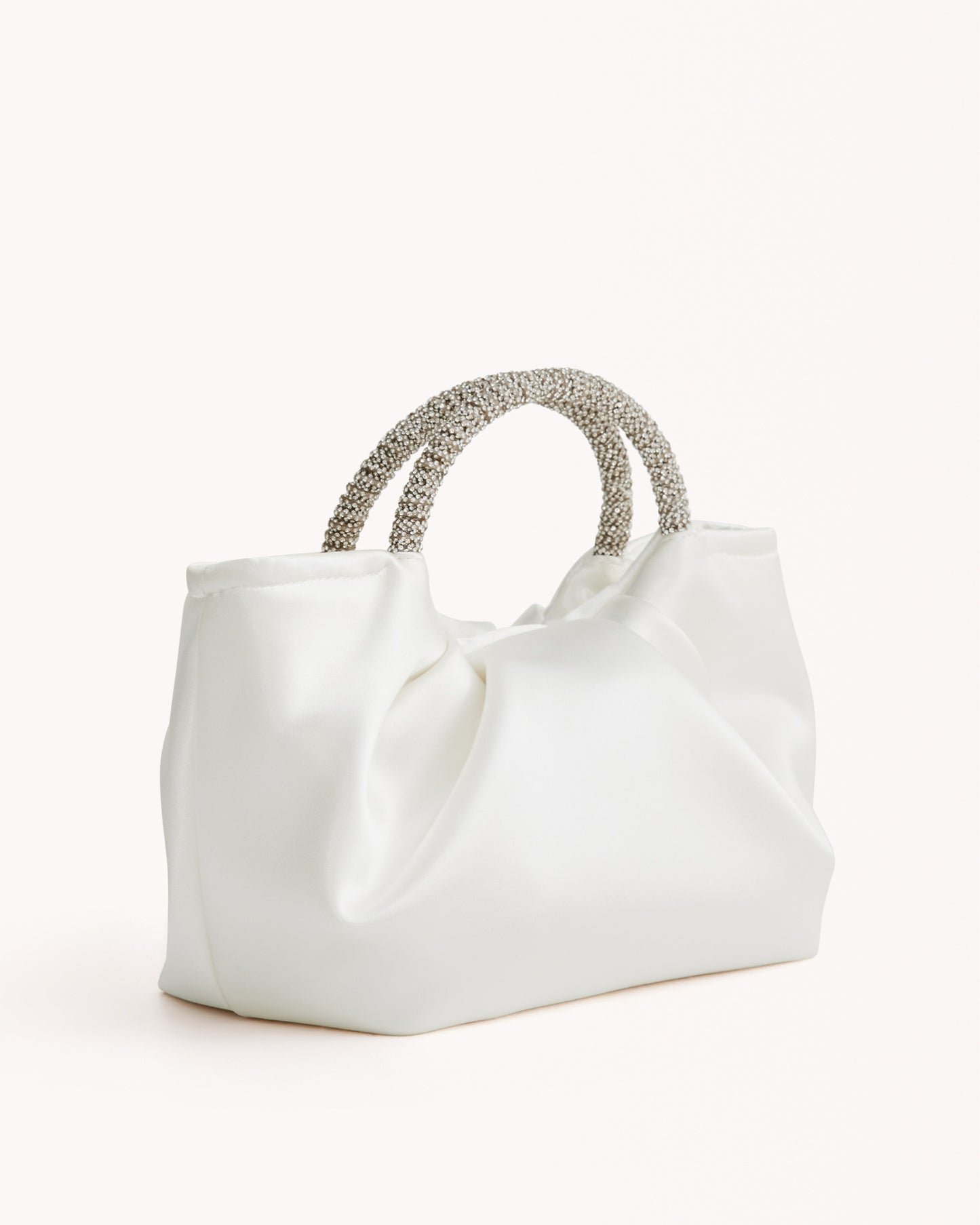 AURELIA HANDLE BAG - WHITE SATIN-SILVER DIAMANTE-Handbags-Billini-O/S-Billini