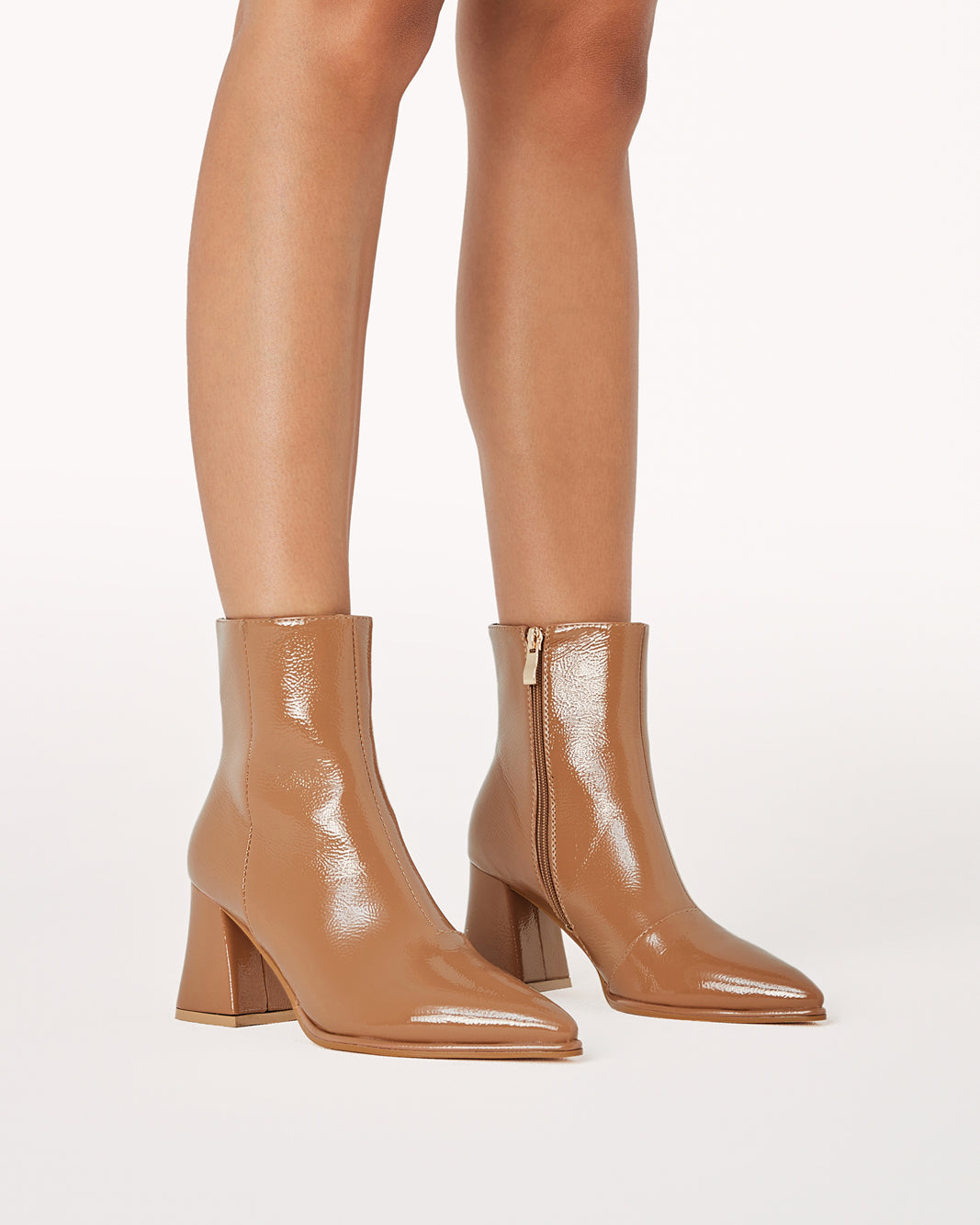 Tan patent outlet ankle boots