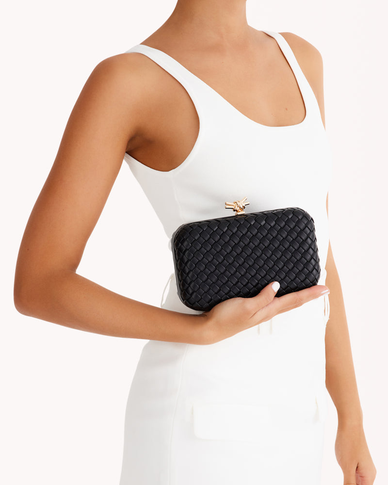 NEVEAH WOVEN CLUTCH - BLACK-Handbags-Billini-O/S-Billini