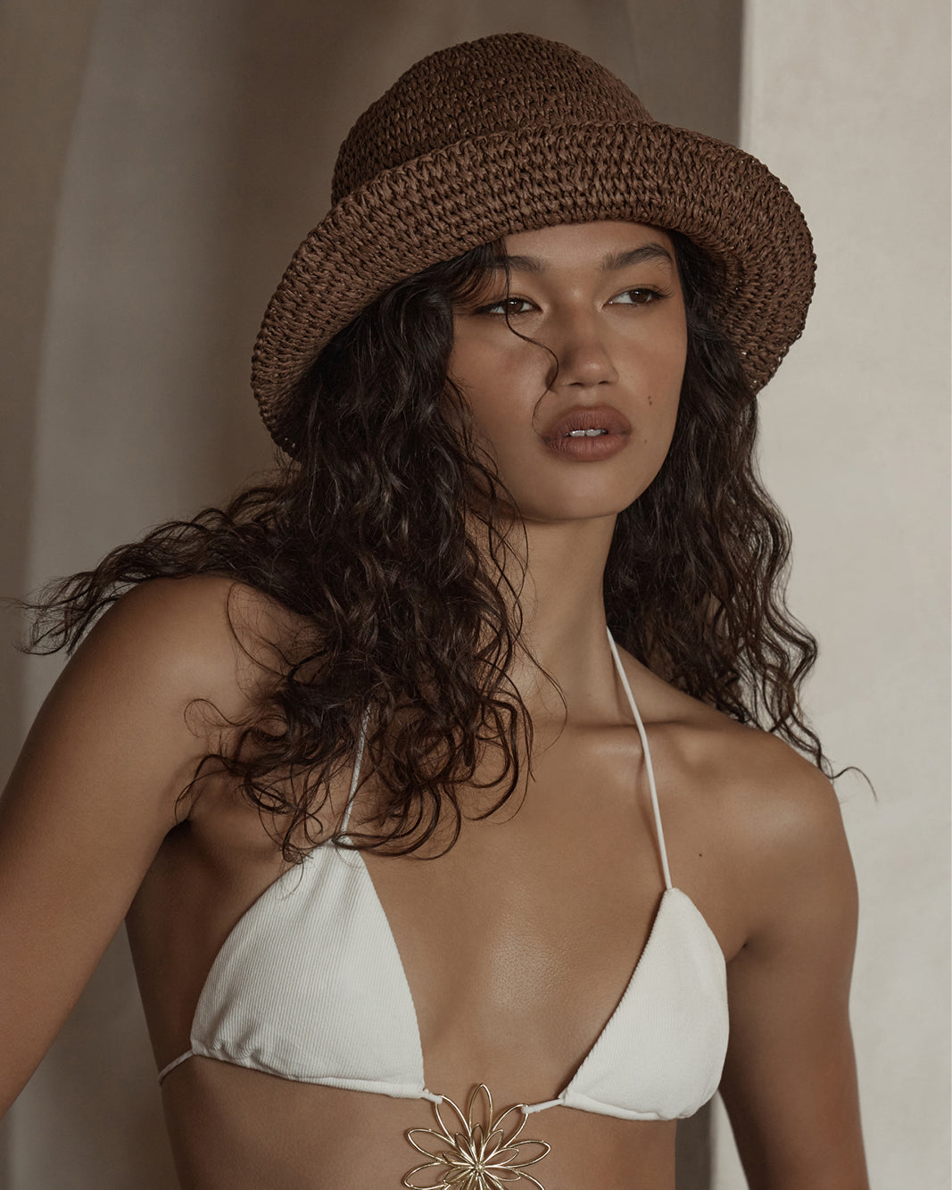 STRAW BUCKET HAT - BROWN RAFFIA-HATS-Billini-O/S-Billini