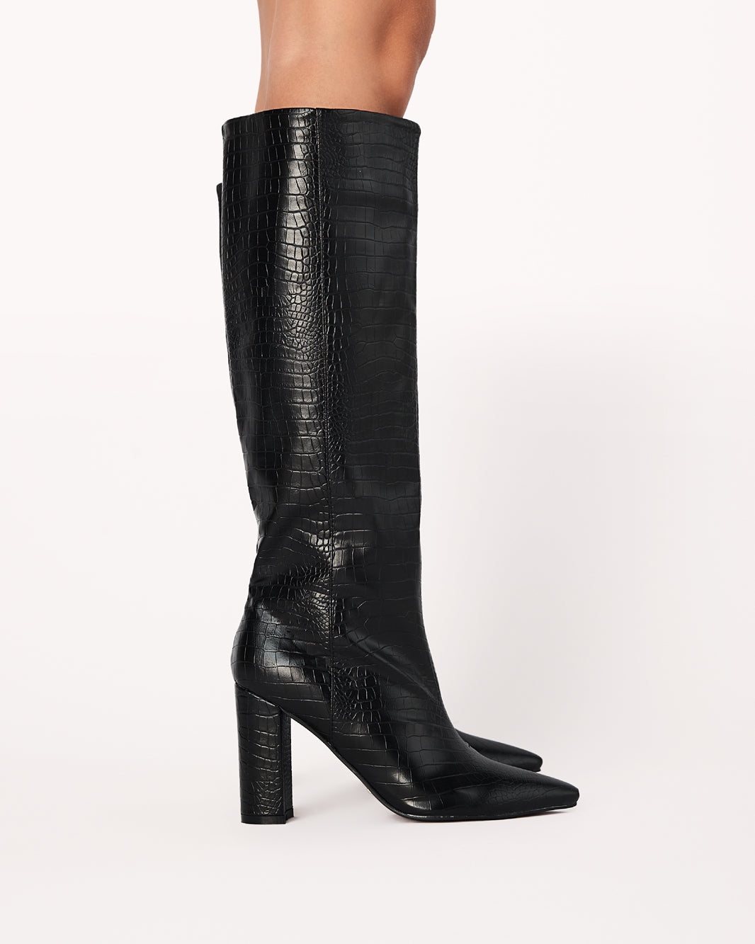 Black croc over the knee boots hot sale