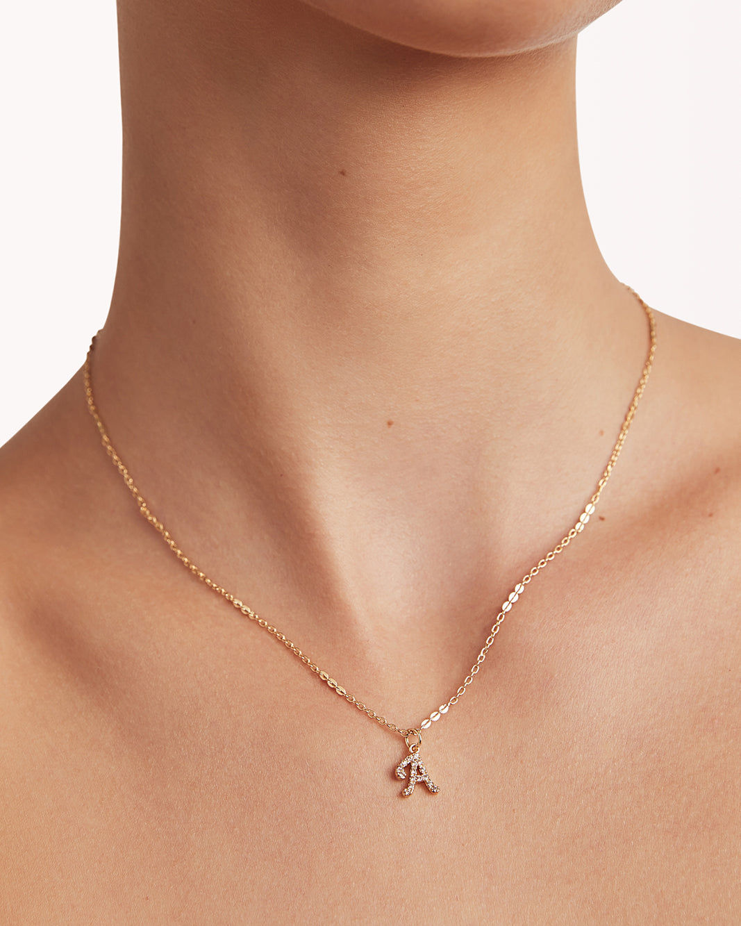 INITIAL PAVE NECKLACE GOLD PLATED 18K